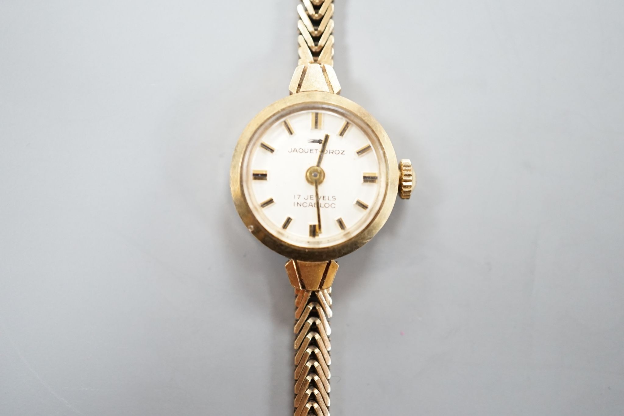 A lady's Jaquet Droz 9ct gold manual wind wrist watch